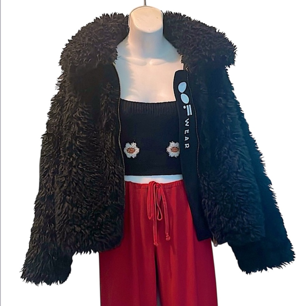 OOF WEAR Woman’s Black Faux Fur Collared Short Teddy Jacket New With Tags